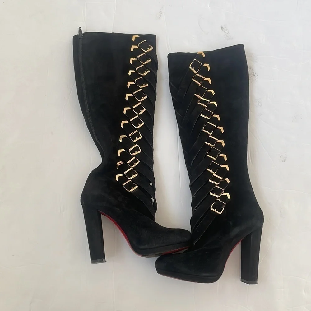 Christian Louboutin Black Suede leather Lady Trop tall boots 37.5